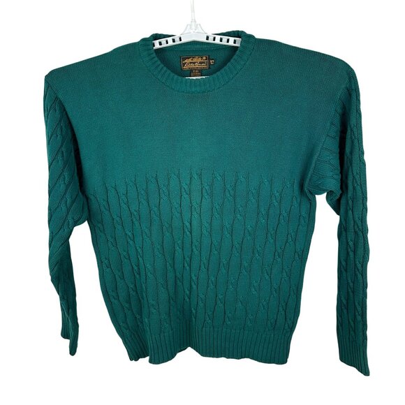 Eddie Bauer Mens Size XL Tall Teal Cable Knit Cotton Sweater - Picture 1 of 5